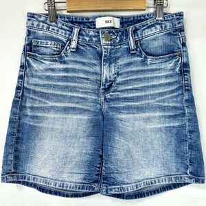 BKE Payton Blue Low Rise Denim Jean Shorts Womens 26 Whisker Fading Thick Stitch